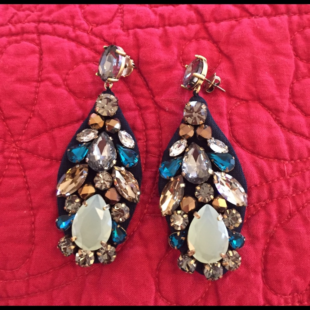 Blue and White Floral Crystal Earrings