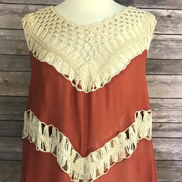 Umgee Tunic Dress Orange Crochet Fringe S M L - Picture 3 of 5