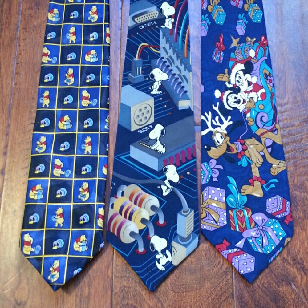 3 Ties! Winnie-the-Pooh.  Snoopy. Mickey.