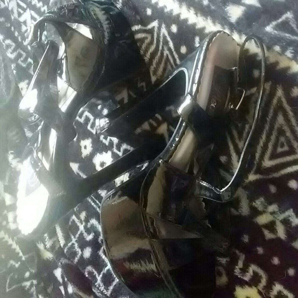 Black chunky stilettos. Size 7
