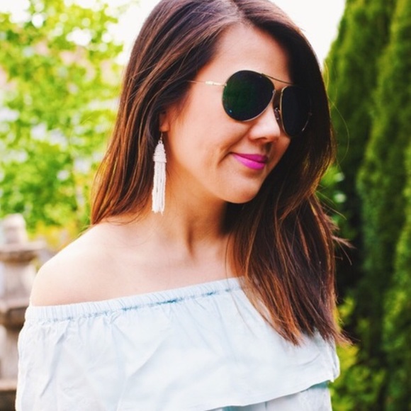 White Beaded Tassel Earrings - Picture 5 of 6