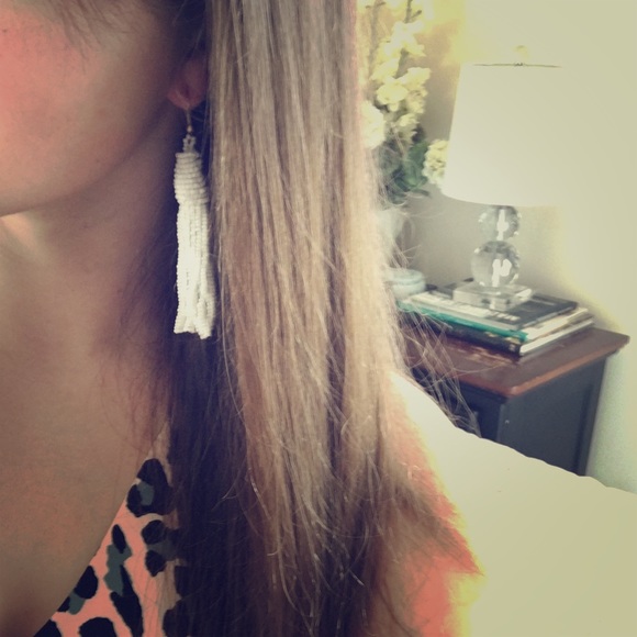 White Beaded Tassel Earrings - Picture 6 of 6