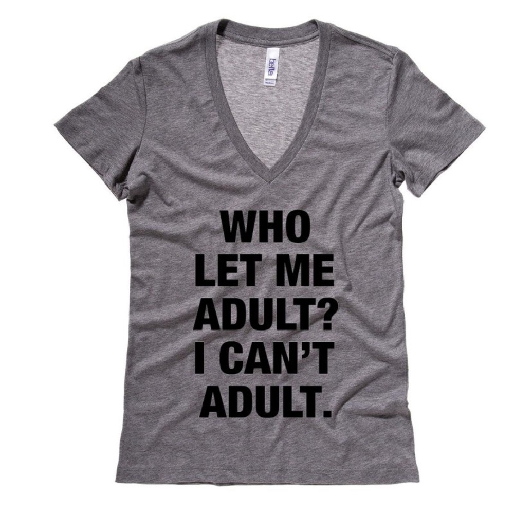 Who Let Me Adult Grey V Neck T Shirt