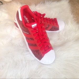 BRAND NEW CUSTOM red snakeskin Superstars