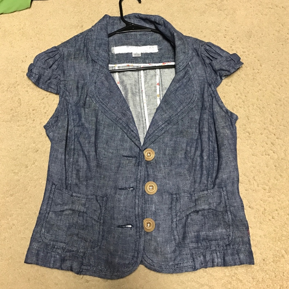 Denim linen short sleeve blazer