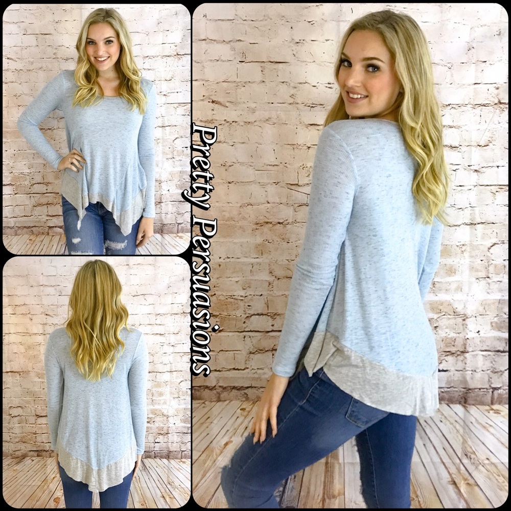 LAST ONE‼️ NWT Blue Gray Asymmetrical Jersey Top - Picture 2 of 4