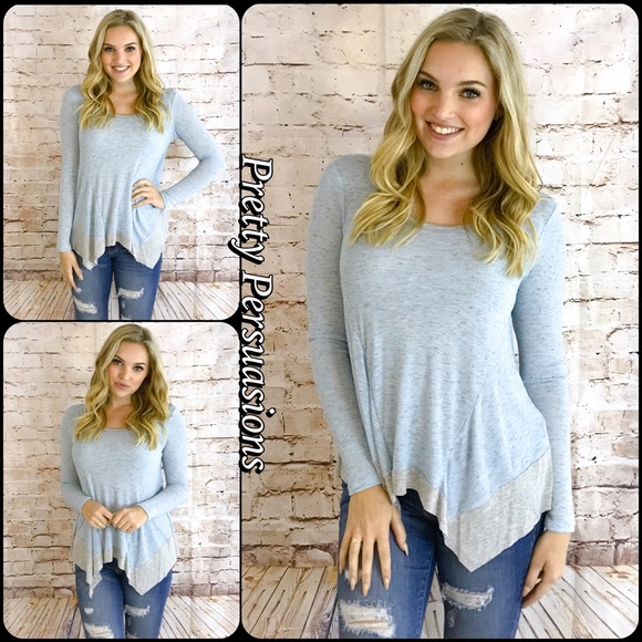 LAST ONE‼️ NWT Blue Gray Asymmetrical Jersey Top - Picture 4 of 4