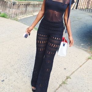 Black patterned forever 21 bell bottom pants