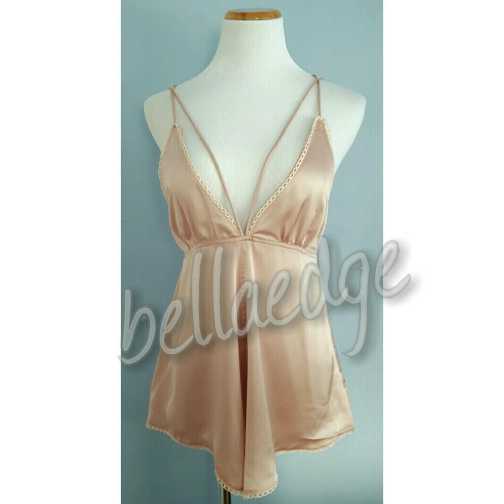ADORE Blush Satin Plunging Romper - Picture 2 of 4
