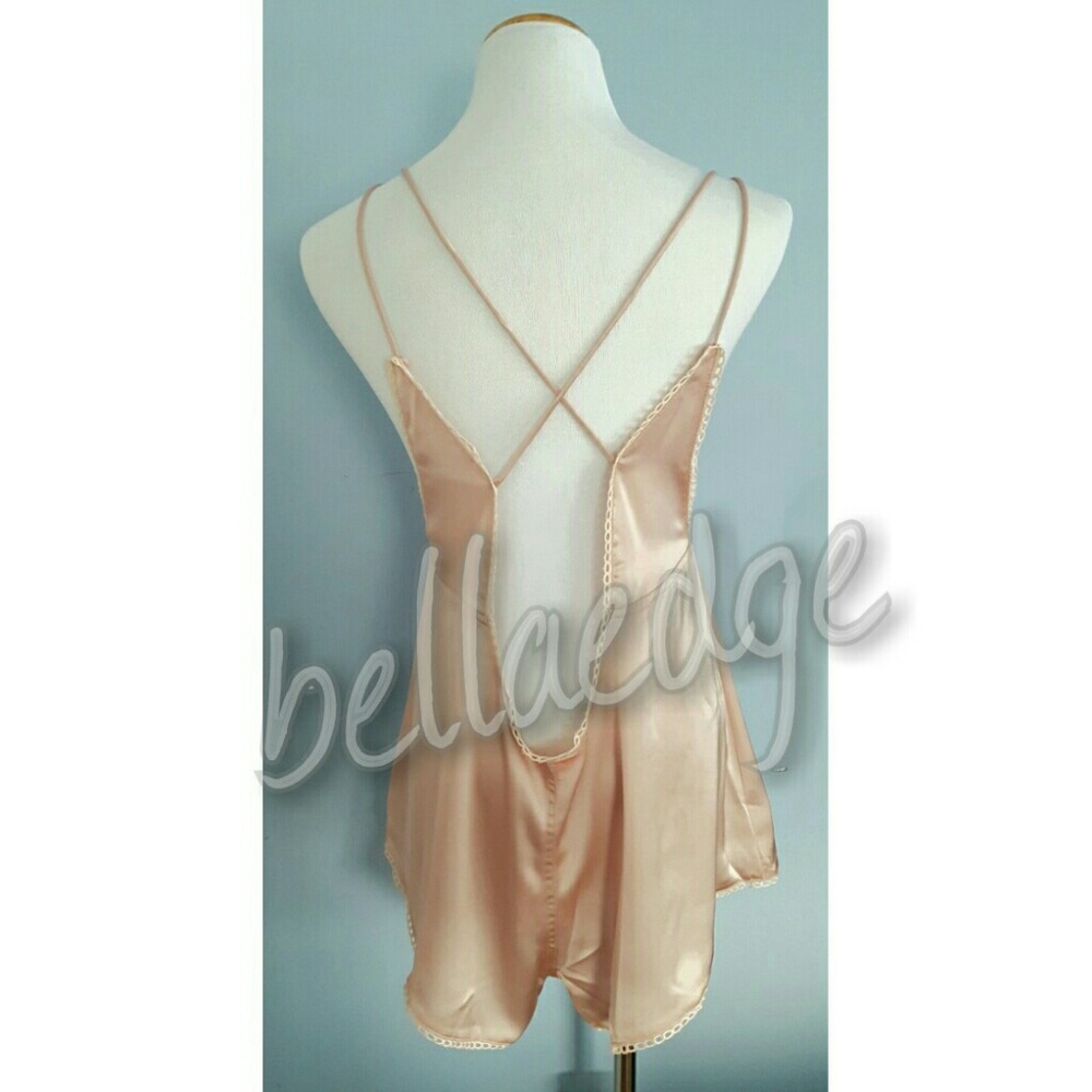 ADORE Blush Satin Plunging Romper - Picture 3 of 4