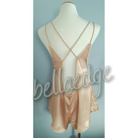 ADORE Blush Satin Plunging Romper - Picture 3 of 4