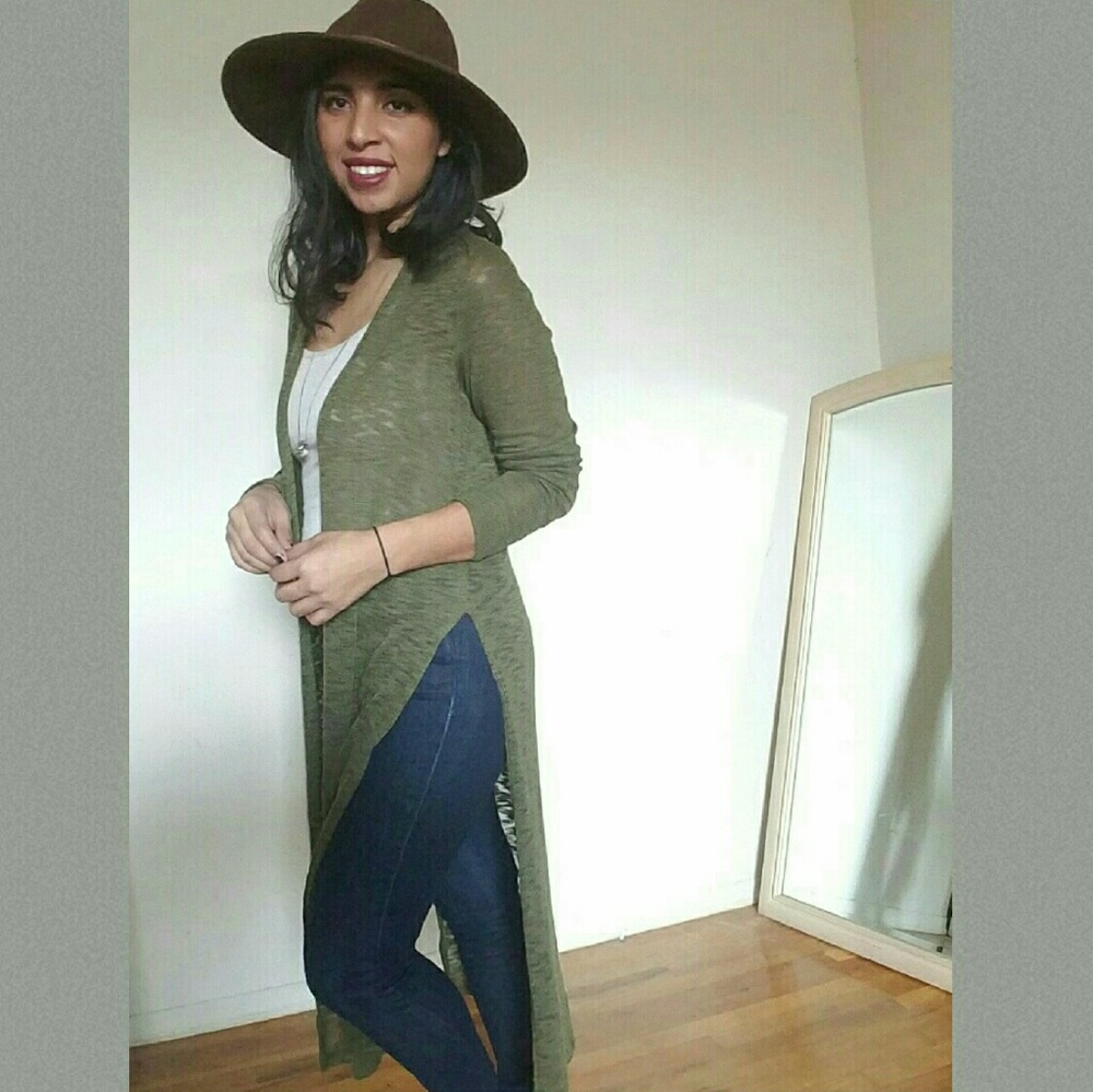 LONGLINE BURNOUT OLIVE CARDIGAN - Picture 2 of 4