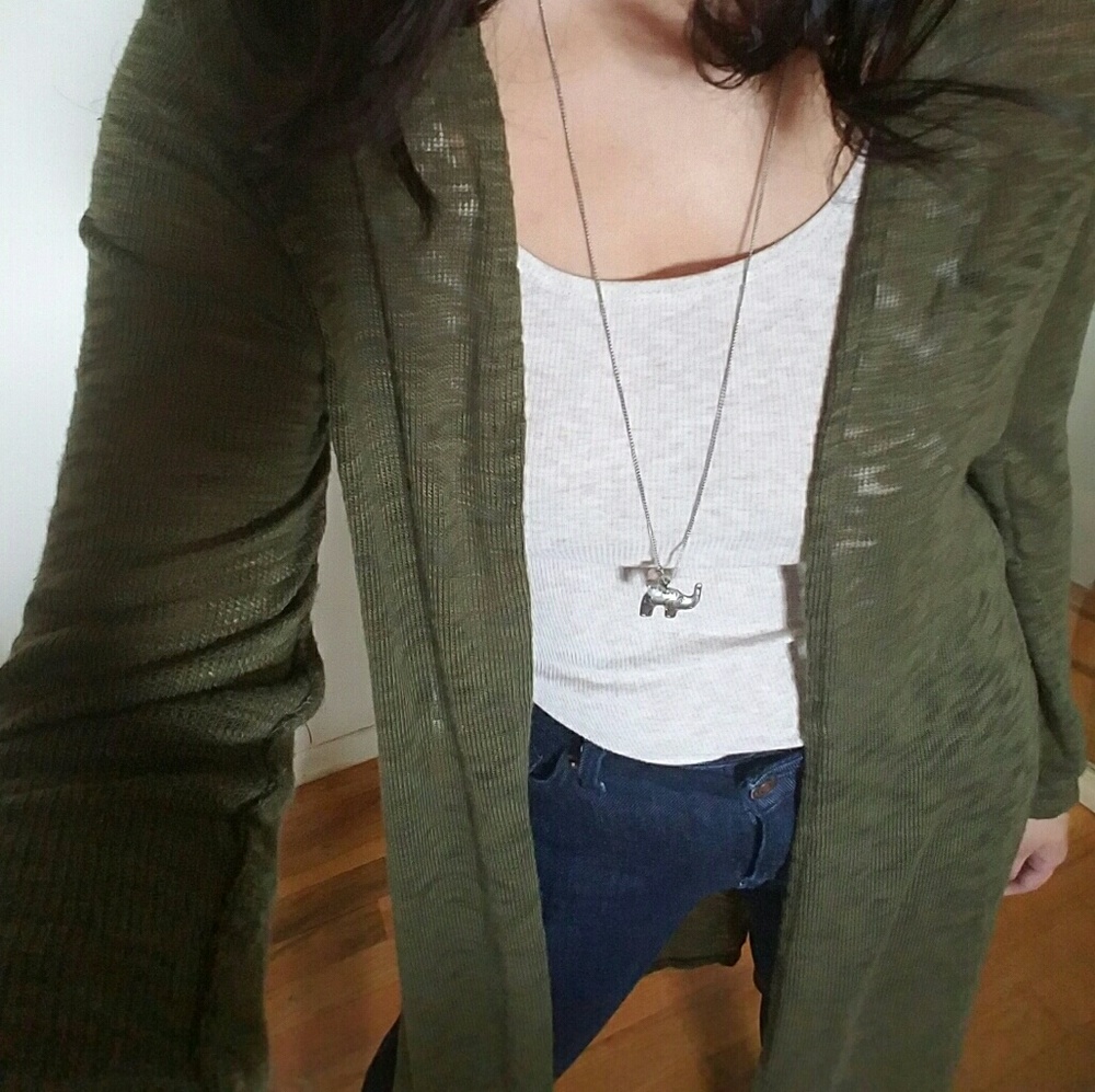 LONGLINE BURNOUT OLIVE CARDIGAN - Picture 3 of 4