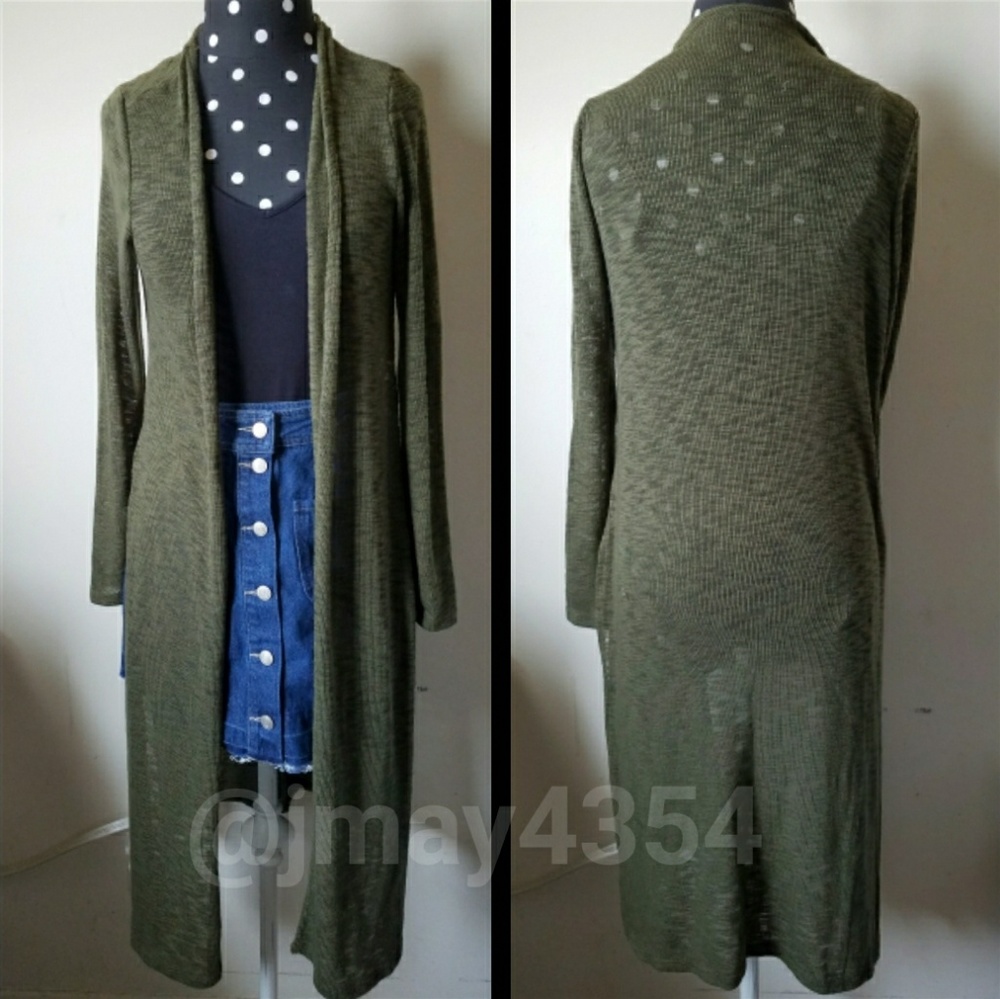 LONGLINE BURNOUT OLIVE CARDIGAN - Picture 4 of 4