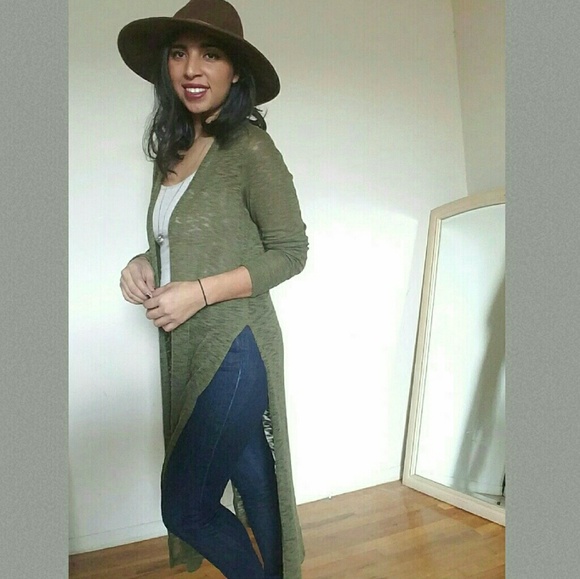 LONGLINE BURNOUT OLIVE CARDIGAN - Picture 2 of 4