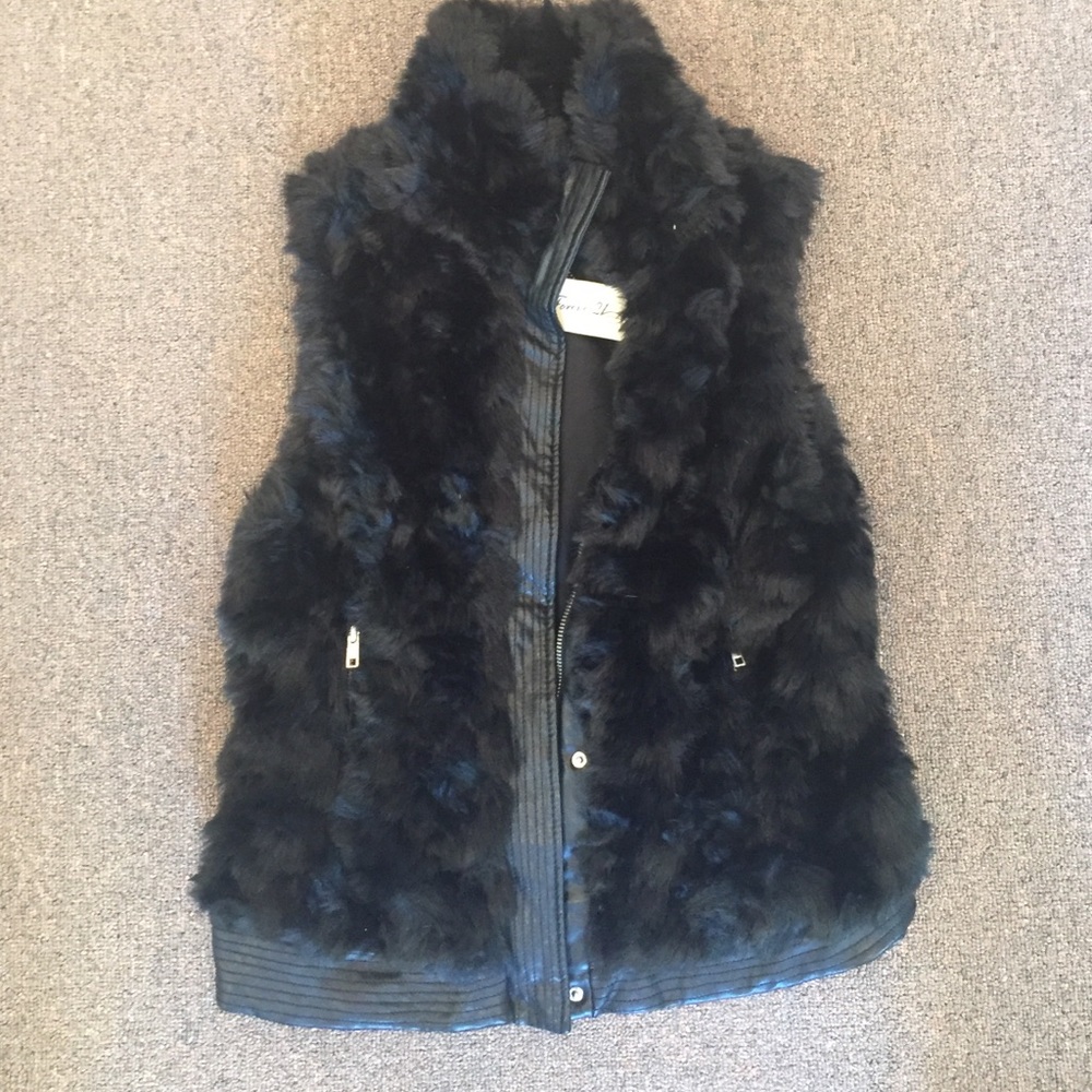 Forever21 faux fur vest with leather trim