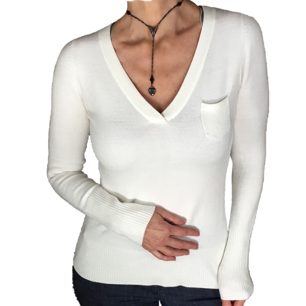 Deep V-Neck Ivory Sweater