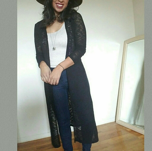 BLACK BURN OUT HIGH SLIT CARDIGAN - Picture 2 of 2