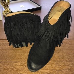Qupid black suede fringe booties