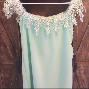 Off shoulder crotchet lace mint dress