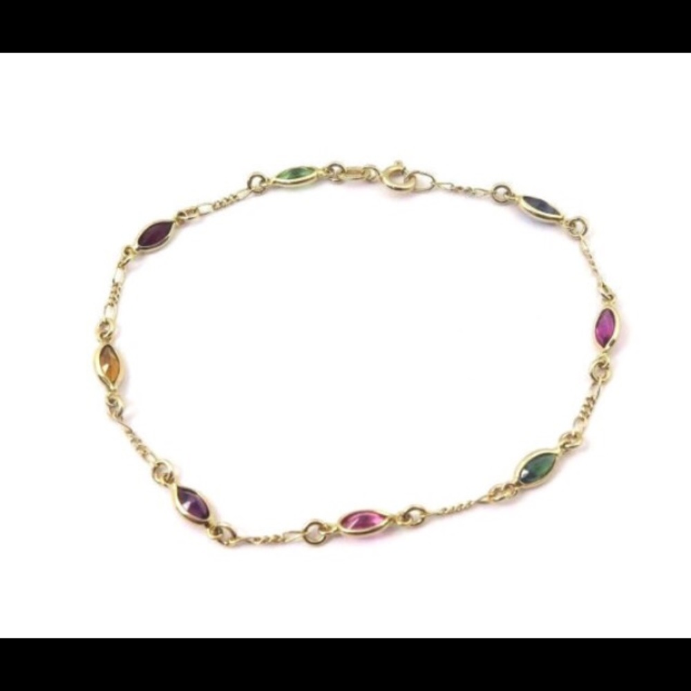 14k Yellow Gold Multi Color Birthstone Bracelet
