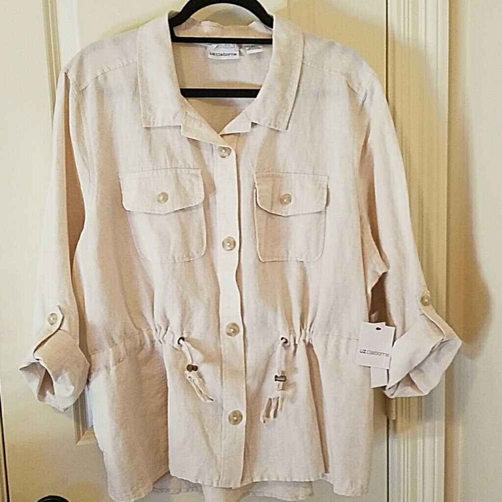 {Liz Claiborne} Cache Button Shirt wt Drawstrings