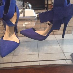 Blue ankle strap heels