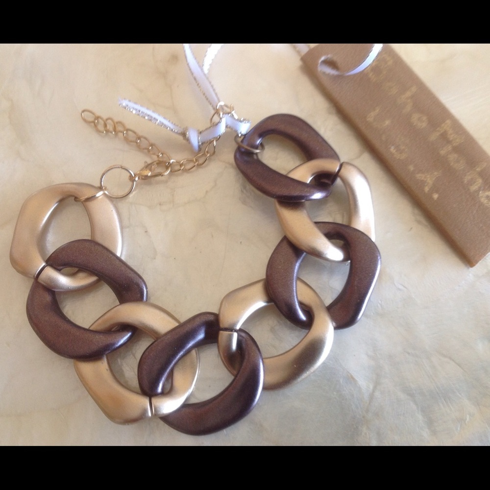 Brown and gold chain link bracelet