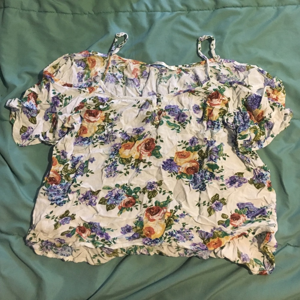 Must Have Floral Cropped Cut-Out Shoulder Blouse