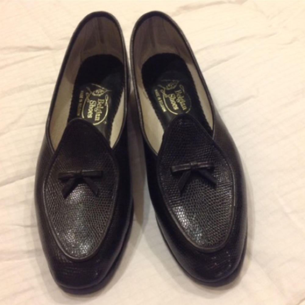 Lizzard embossed black flats Belgian Shoes NYC