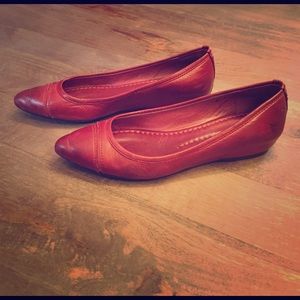 Frye leather flats with 1 inch covered wedge -red