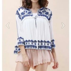 Beautiful blue and white embroidered tunic jacket