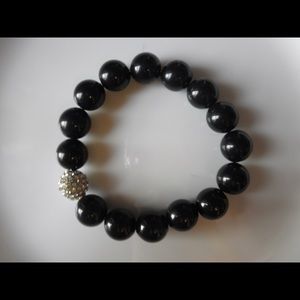 Black Beaded Bracelet W/ 1 faux diamond Bead