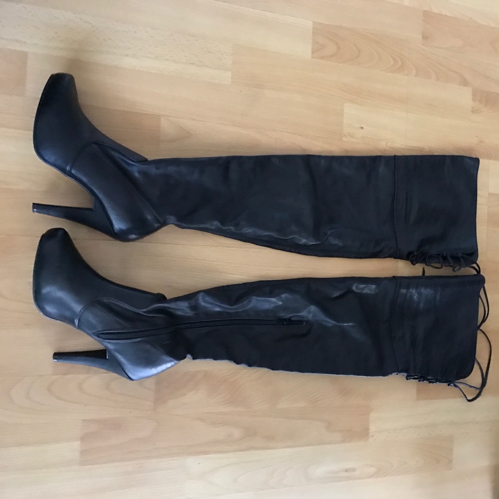Leather thigh high boots