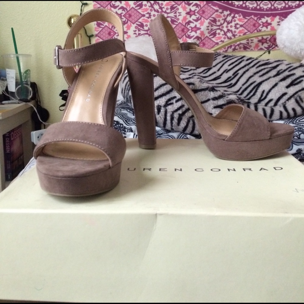 Brown suede platform heels
