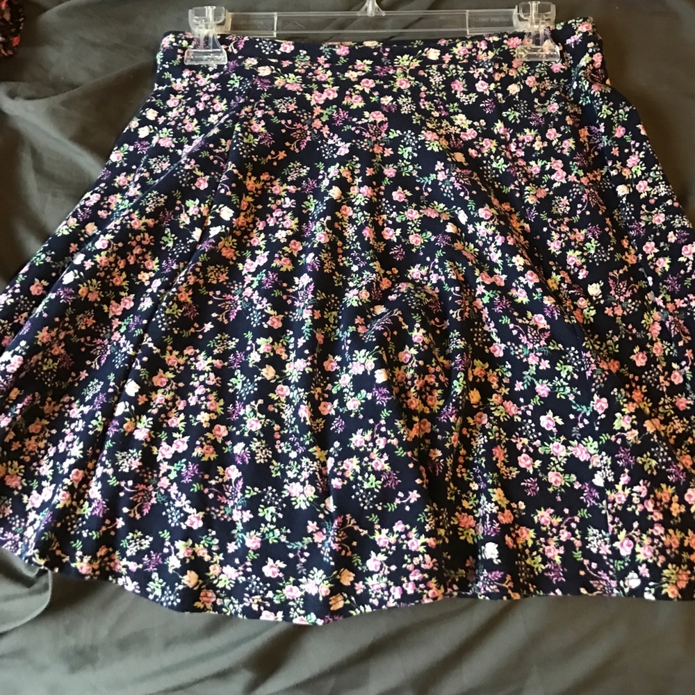 Navy blue floral skater skirt