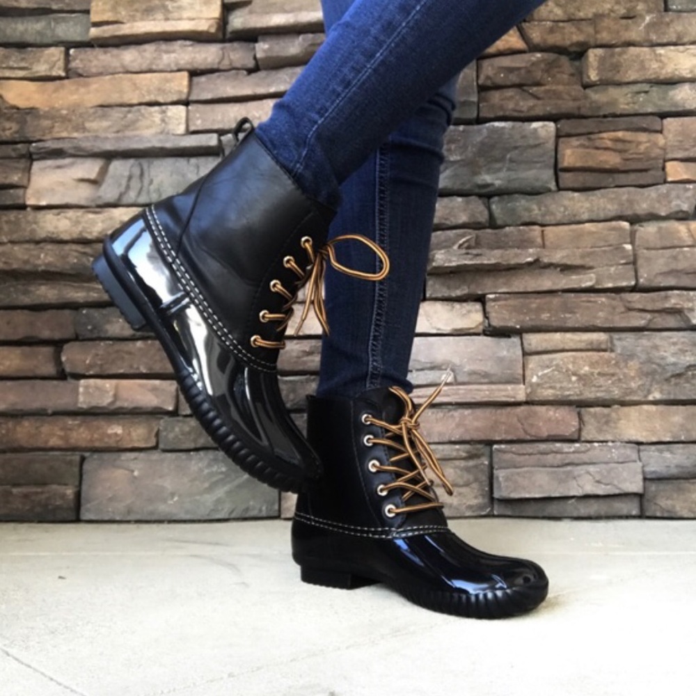 LAST PAIR! Warm Lace Up Rain Snow Duck Boots Black - Picture 4 of 6