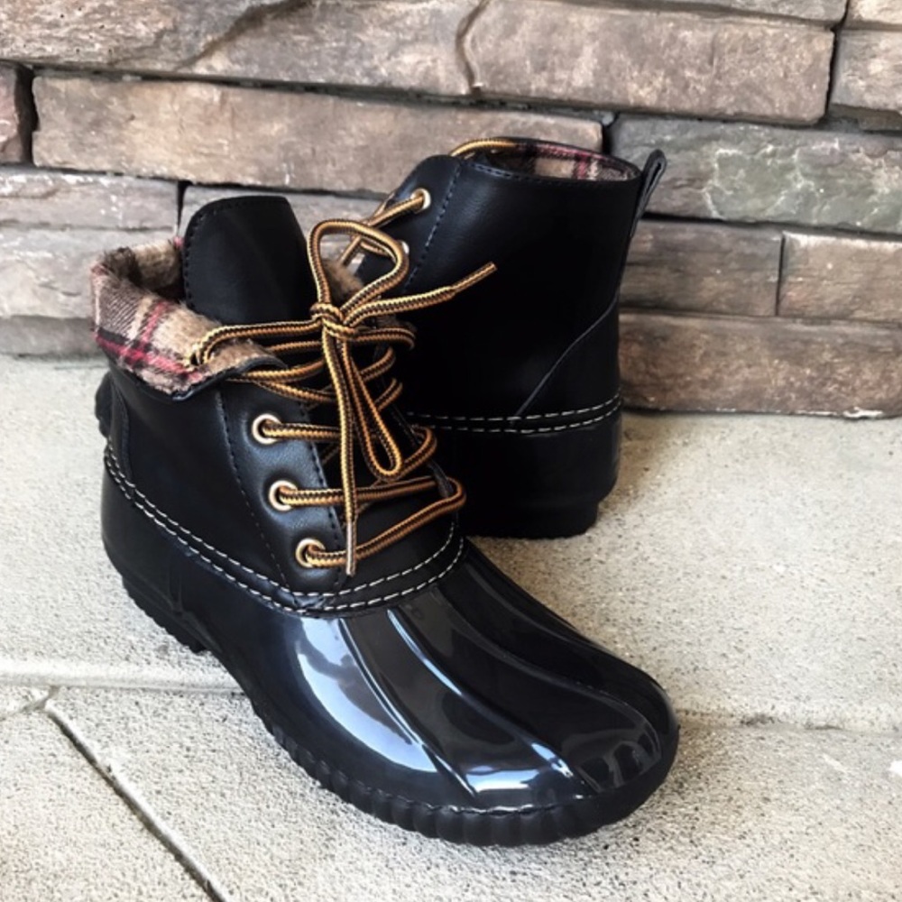 LAST PAIR! Warm Lace Up Rain Snow Duck Boots Black - Picture 5 of 6