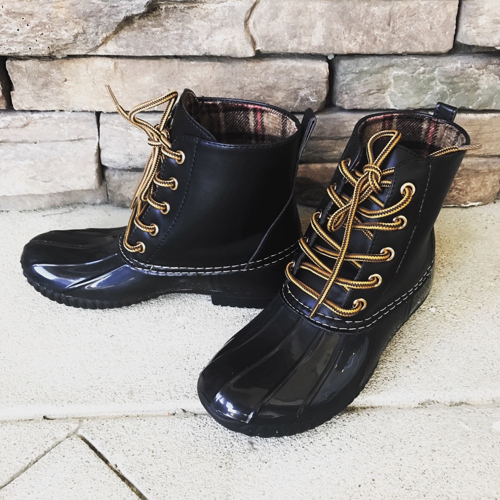 LAST PAIR! Warm Lace Up Rain Snow Duck Boots Black - Picture 2 of 6