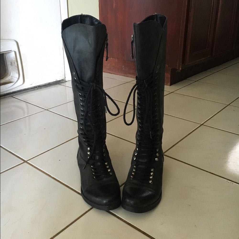 Guess genuine distressed leather combat boots