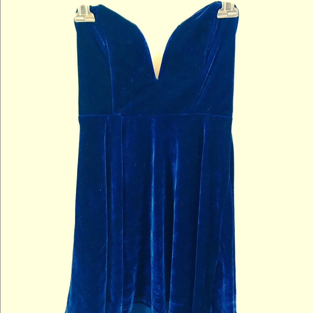 Blue Velvet Strapless Dress