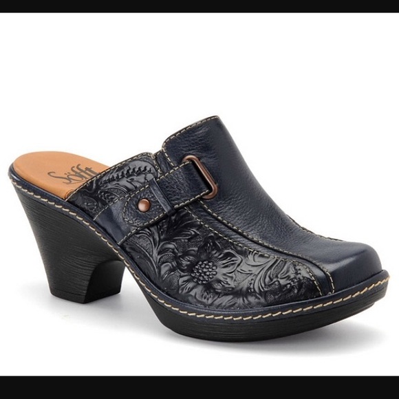 Sofft Shoes - Sofft Navy Dory Tooled Leather Clogs Size 7.5