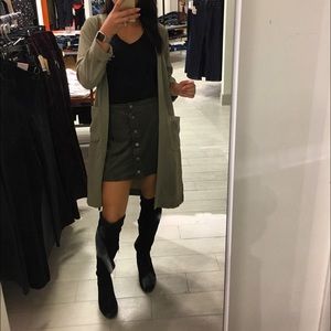 Olive green button up skirt