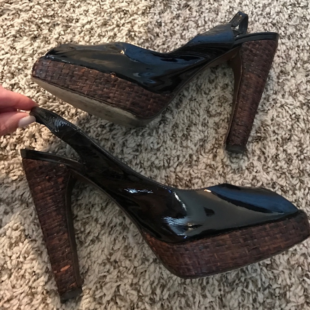 Stuart Weitzman Black Patent peep toe Sandal