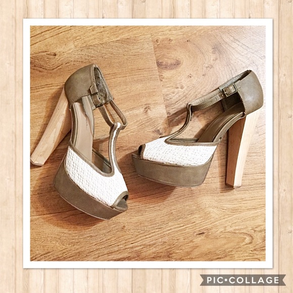 Shoes - Wood Heel Burlap Pump Heels