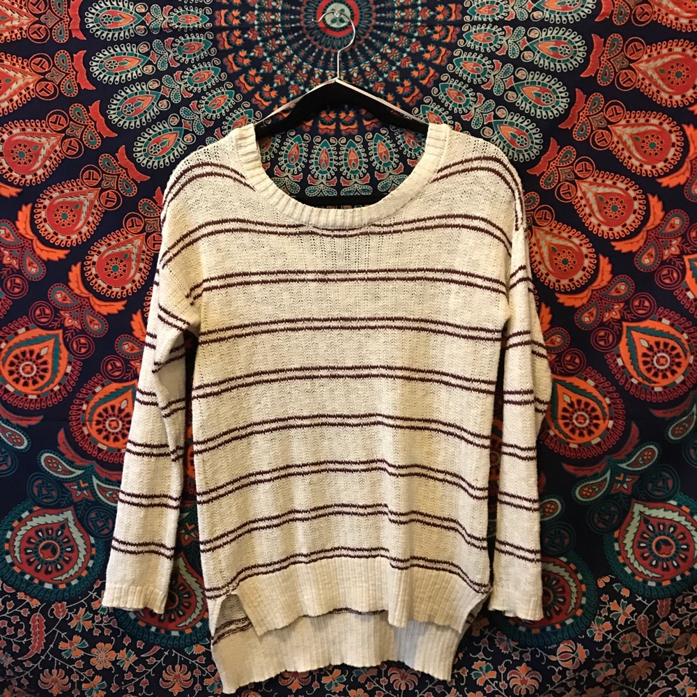 Soft cream & burgundy striped sweater