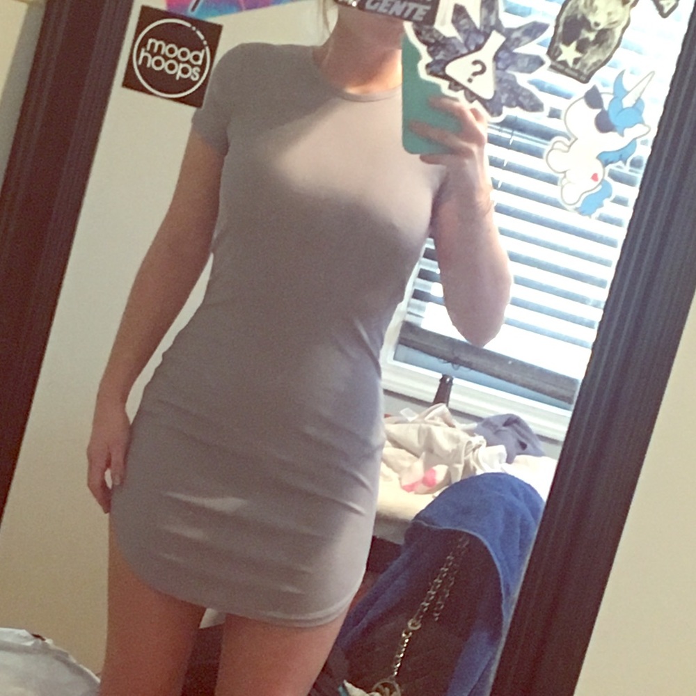 New light grey curved hem tunic dress