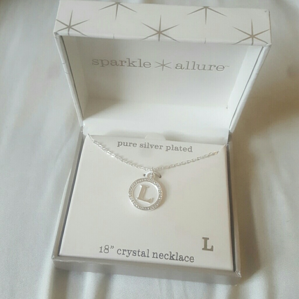 silver plated "L" crystal necklace