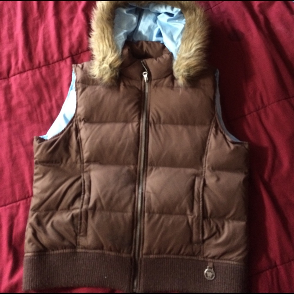 Aeropostale Brown Puffy Hooded Vest