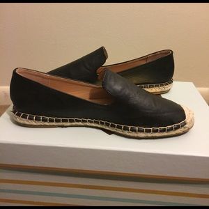 Vegan Black Leather Slip On Espadrilles Flats